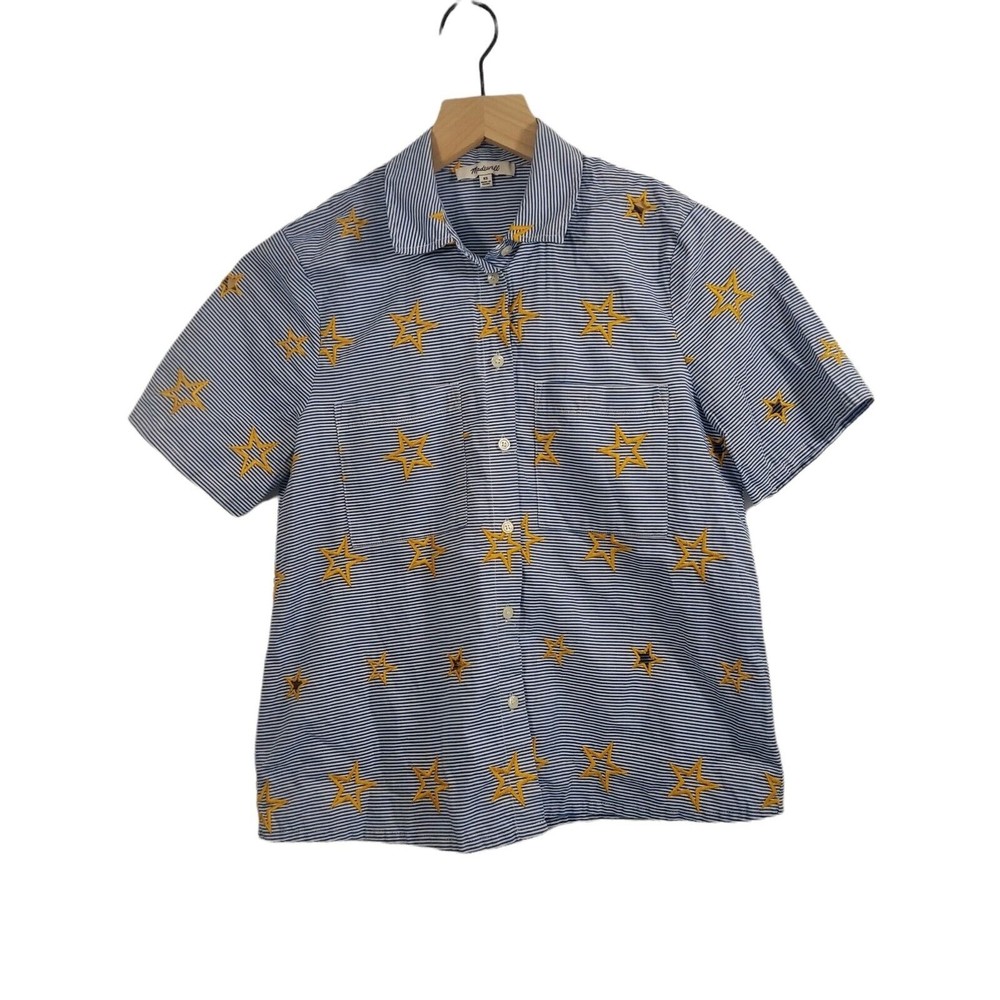 Madewell Star Embroidered Button up Striped Shirt Women's XS - Picture 3 of 8